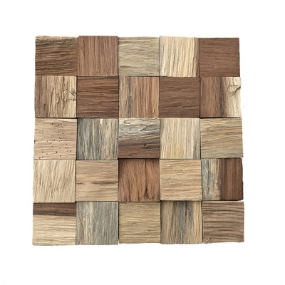 11 7/8"W x 11 7/8"H x 1/2"P Heritage Boat Wood Mosaic Wall Tile, Natural Finish