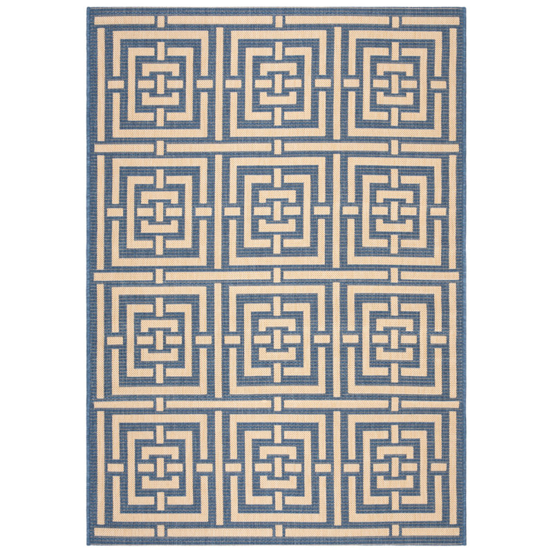 Tapis intérieur / extérieur bleu / os Arneshia, Rectangle 5 pi 3 po x 7 pi 7 po