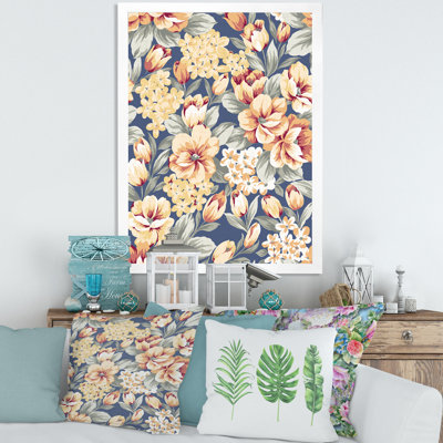 Fleurs jaunes et oranges rétro - peinture sur toile