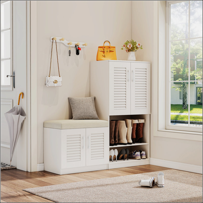 Armoire à chaussures multifonctionnelle avec banc et compartiment de rangement 7 + 3