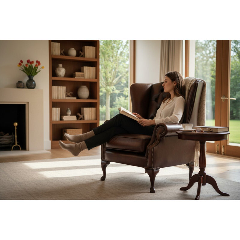 88Cm Wide Tufted Wingback Chair, Antique Brown