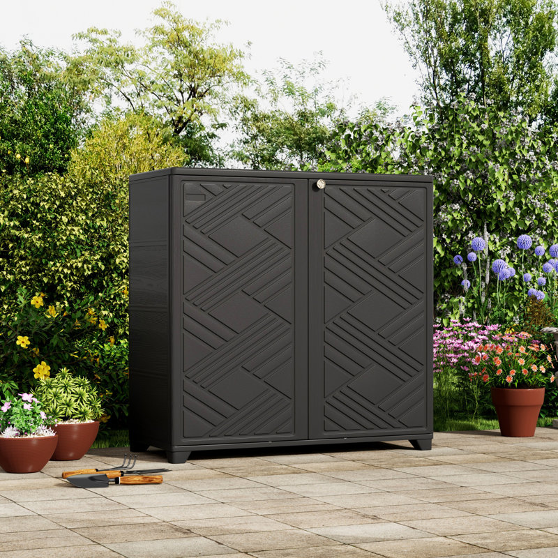 Decksplore 75 Gallons Diamond-Shaped Outdoor Storage Cabinet with Shelf, Black