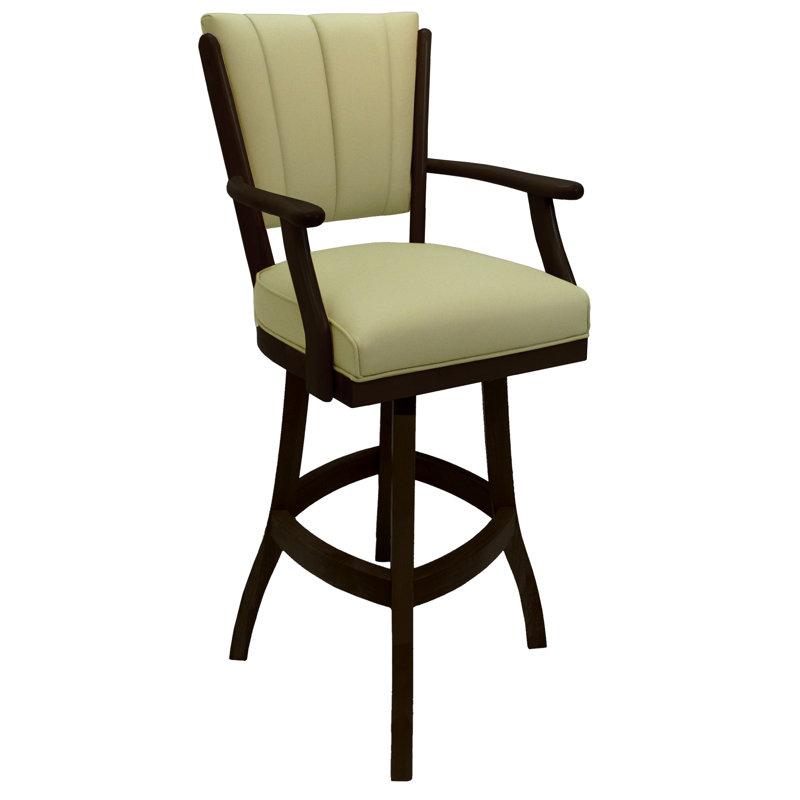 Tabouret en bois Callisnagh - vinyle beige - brun, Beige / brun foncé, Très grand (siège d'une hauteur de 34 po)