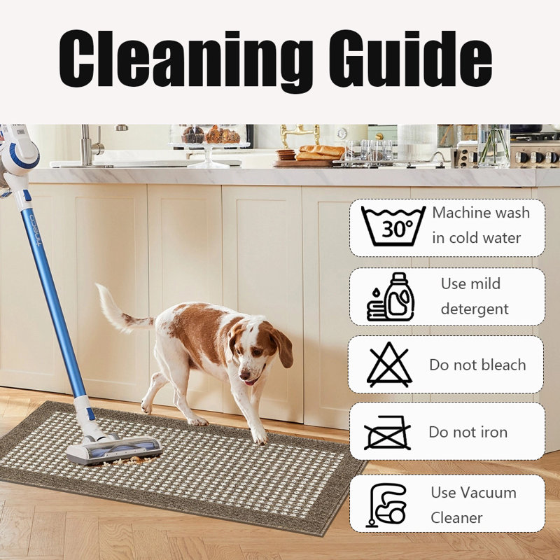 Tapis de cuisine, envers en caoutchouc antidérapant, lavable à la machine, ensemble de 3 pièces, Brun