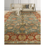 Hand Knotted Wool Oriental Area Rug in Green And Red