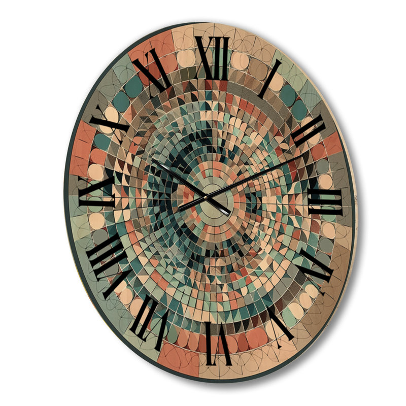 Horloge murale moderne en bois surdimensionnée The Great Mystery Mandala Illustration IV, Moyenne
