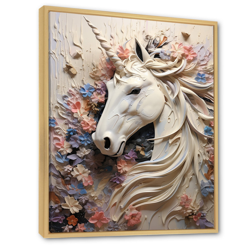 Impression sur toile Luscious Unicorn Fantasy Flower, H 20 po x l 12 po x P 1 po, Cadre flottant en érable