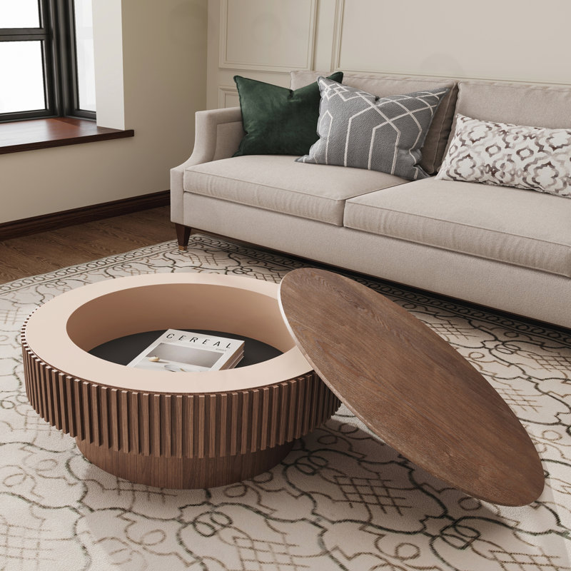 Table basse ronde avec rangement, Noyer