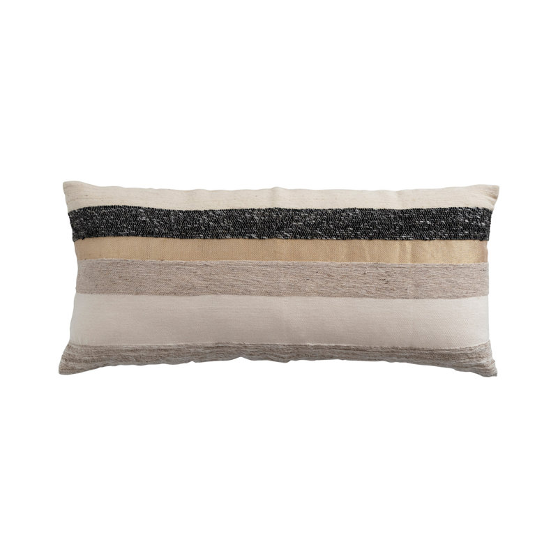 Coussin lombaire en mélange de laine tissé  avec fil métallique doré et rayures