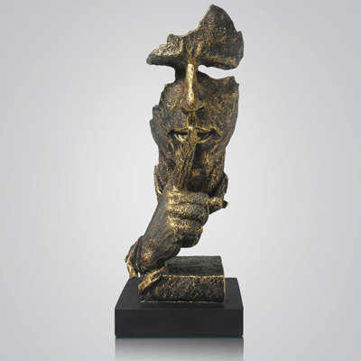 Silence Is Gold Modern Decor Creative Abstract Art Figurine Resin Sculptures Decoration Room Home Study Office Figurines For Desktop Shelf Table Ornament (Bronze)