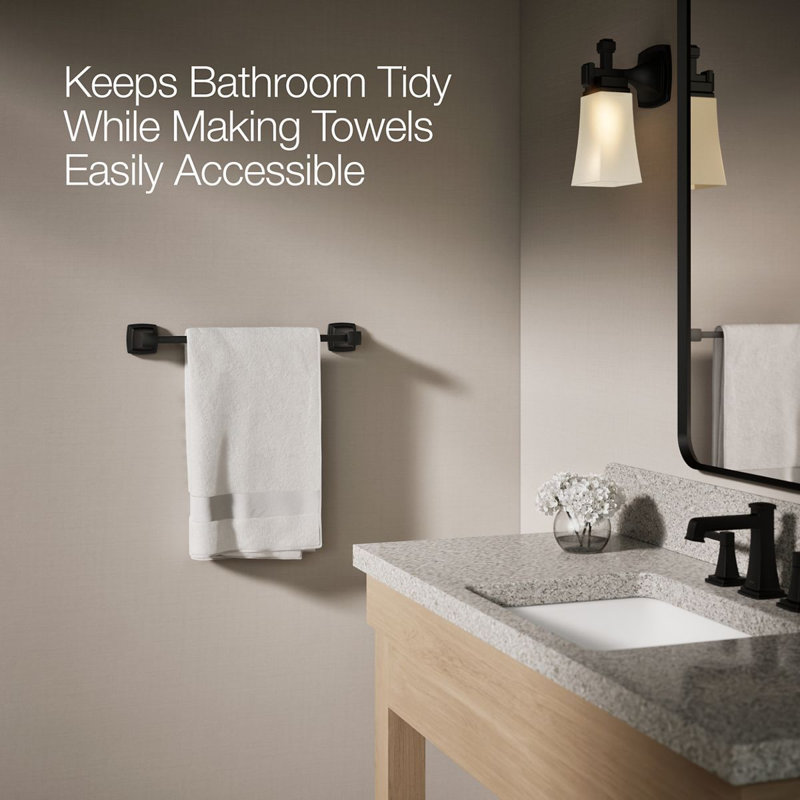Riff Wall Mounted Towel Bar, Matte Black, 18"W