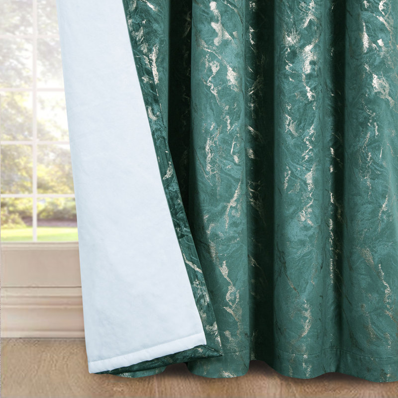 Foland Velour Room Darkening Curtain Pair, Green, 229cm Width x 229cm Drop