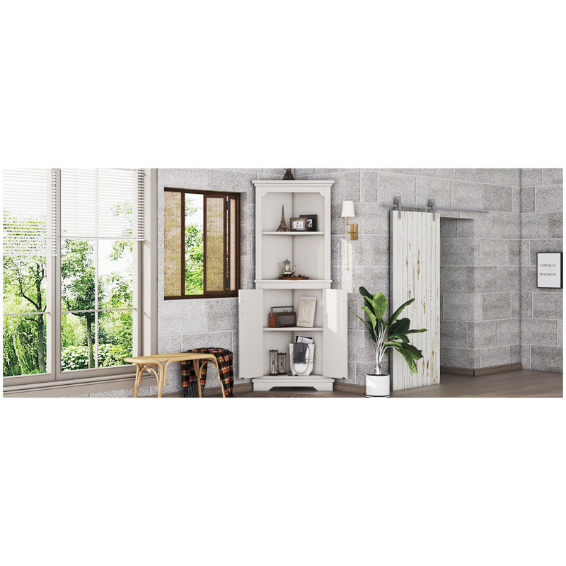 Grande armoire d'angle avec portes pour le salon, la salle de bain, la salle à manger ou la cuisine, blanc, Blanc