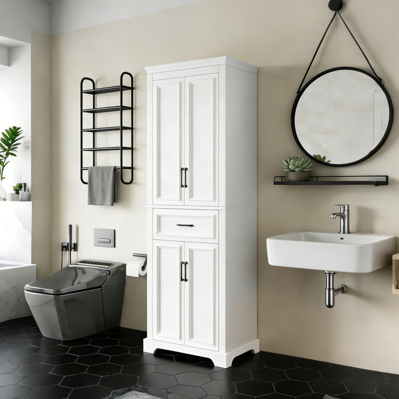 Freestanding Bathroom Vanity With 4 Doors, 1 Drawer, Adjustable Shelves For Space-saving Storage