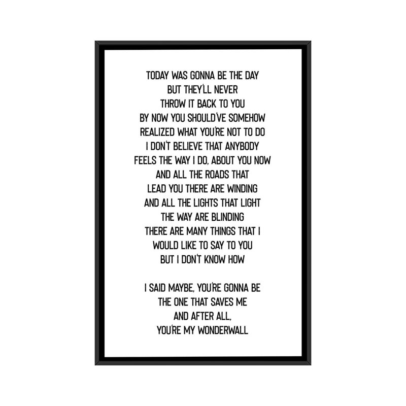 Wonderwall-impression d’art textuel, Aucun mat, H 48 po x l 32 po x 1,5 po, Toile avec cadre noir