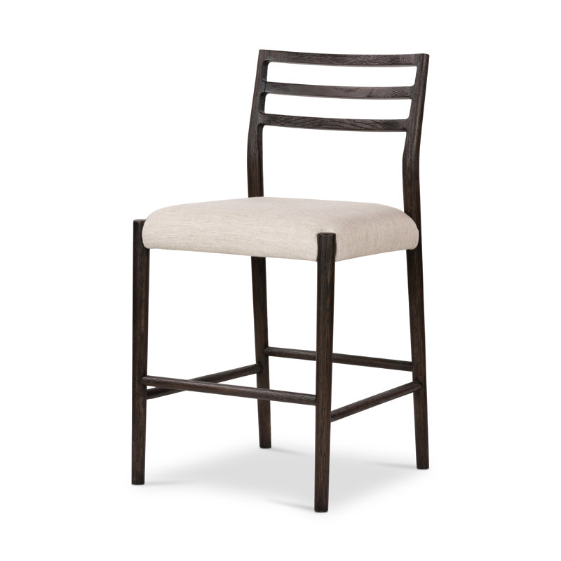 Glenmore Upholstered Stool with Solid Wood Frame, Counter Stool (26.25" Seat Height), Light Carbon, Essence Natural