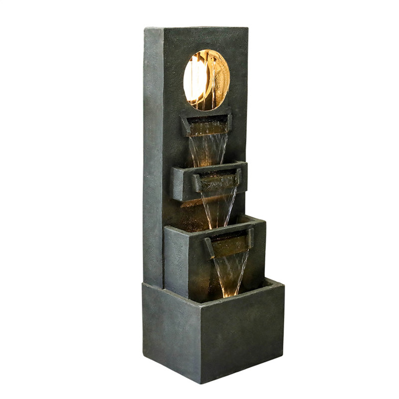 39.3"H Outdoor&Indoor Water Freestanding Fountain, Modern Cascading Garden Floor Fountains And Waterfalls With Lights For Porch, Deck, Patio, Home Décor