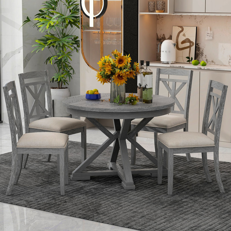 Ensemble de table de salle à manger extensible et fonctionnelle 5 pièces TREXM, Gris