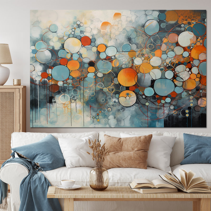 Illusions géométriques orange et bleues - impressions sur toile géométriques modernes