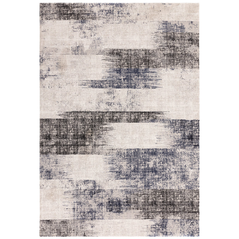 Abrienne Soft Lines Blue/Grey/Black Rug, Rectangle 80 x 150cm