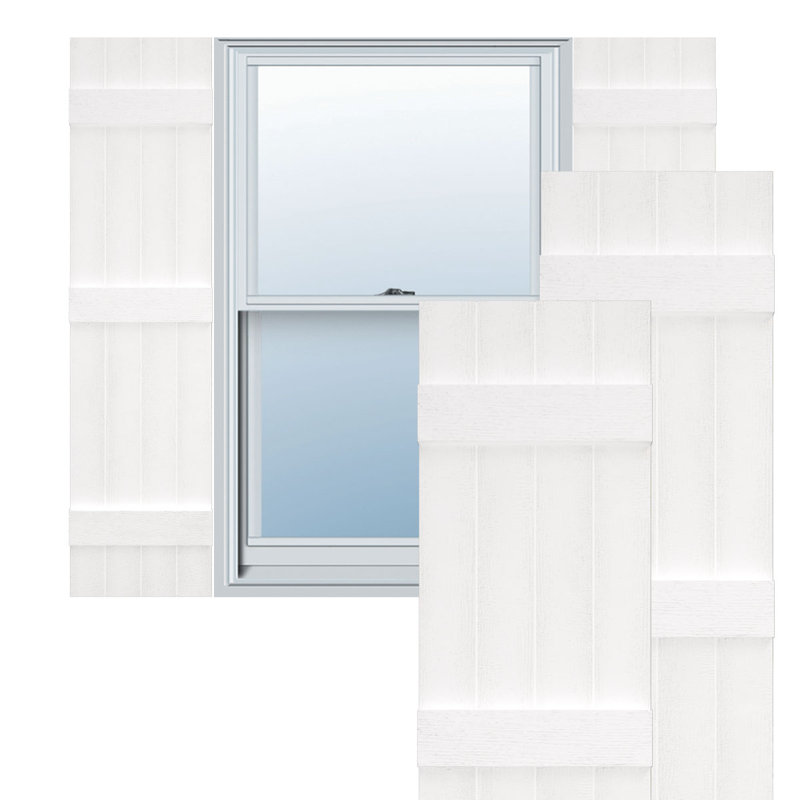 Vinyle à vie, quatre planches jointes TailorMade, volets Board-n-Batten, avec cages à volets, H 67 po x l 14 po x P 1 po