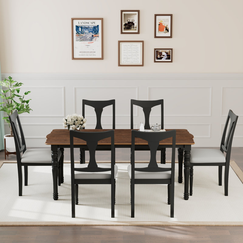 7 - Piece Extendable Dining Set, Black, Brown, Black/Beige