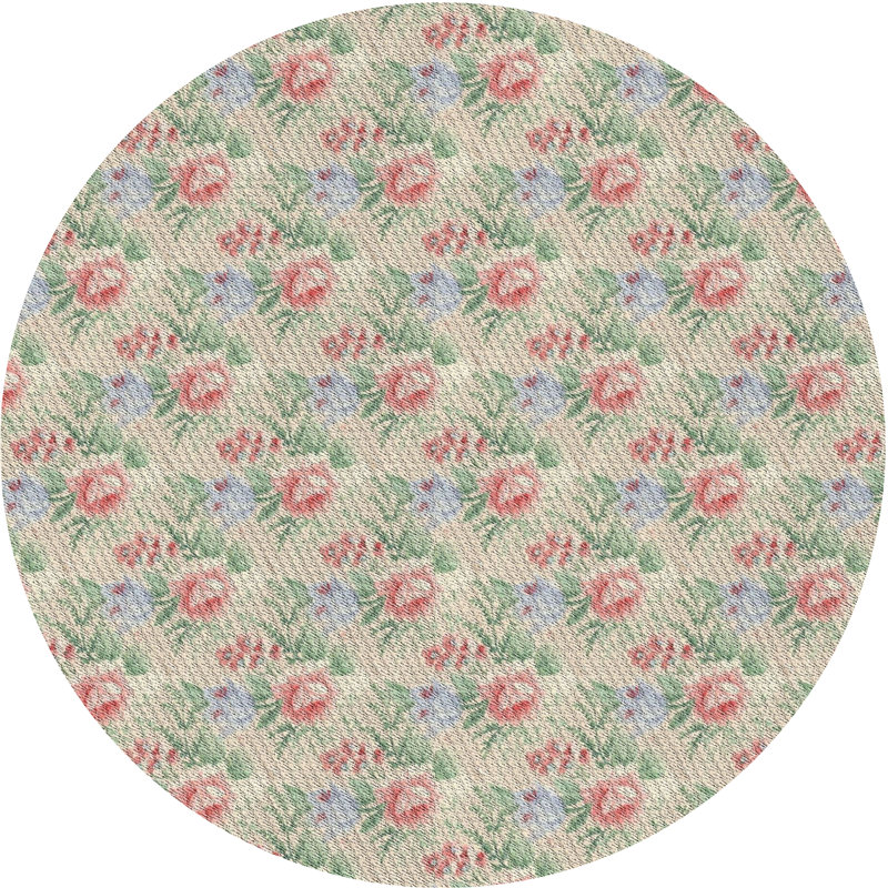 Tapis beige à motif floral Nojus, Rond 3 pi