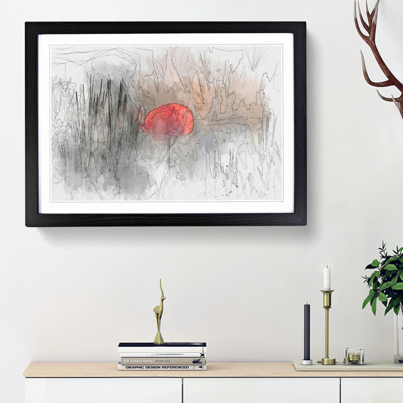 Red Poppy Flower in Abstract - Framed Print, 48cm H x 65cm W x 2cm D, Black Framed