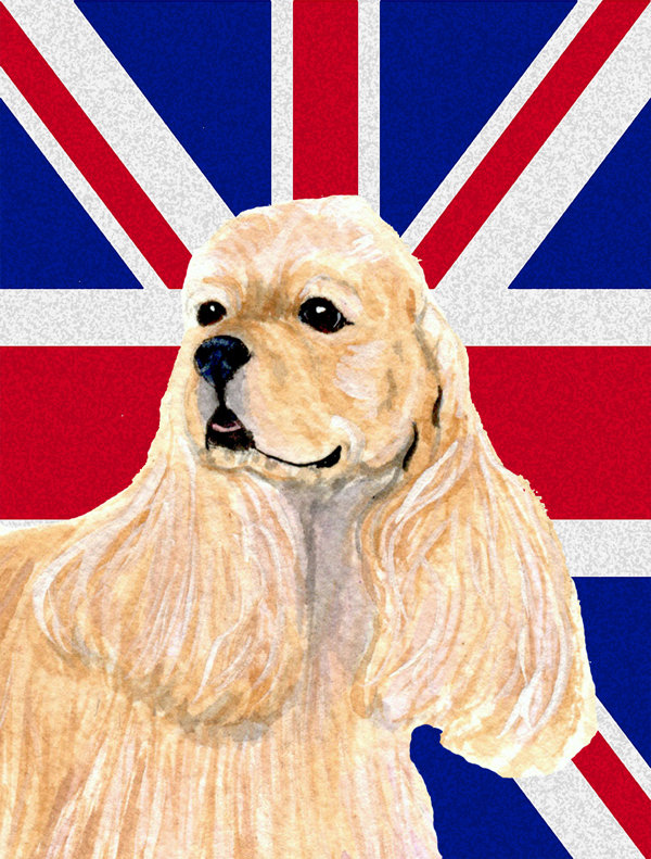 Drapeau de jardin 2 côtés english union jack, Épagneul cocker (beige)