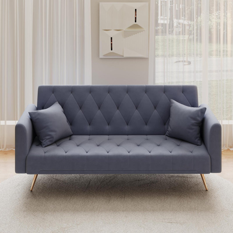 Soft and cosy tufted upholstered Futon Sofa, Blue Velvet