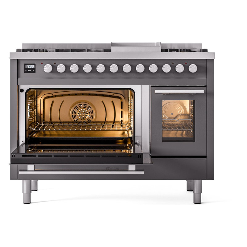 ILVE Professional Plus II 48 cuisinière à double combustible, 8 brûleurs scellés, plaque chauffante (graphite mat)
