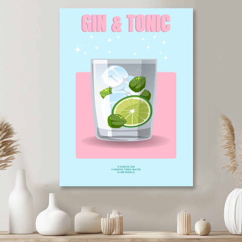 Gin & Tonic In A Rocks Glass I - Décoration murale cocktails, Sans cadre, H 32 po x l 16 po