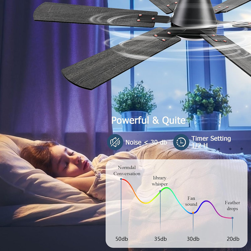 56" RGB Ceiling Fans With Lights - App And Remote Control, Quiet Reversible DC Motor, Flush Mount Double-Sided Blades, 3CCT Dimmable, Smart Low Profile Ceiling Fan For Bedroom Kids Room