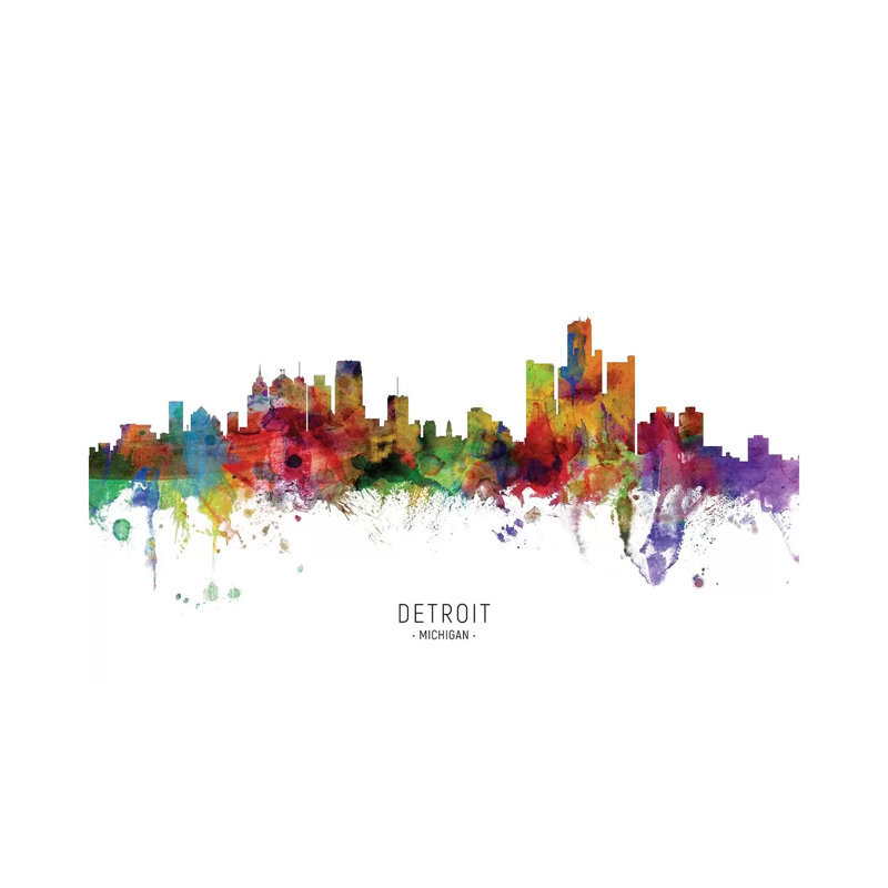 Detroit Michigan Skyline by Michael Tompsett - Wrapped Canvas Painting, 20.32 cm H x 30.48 cm W