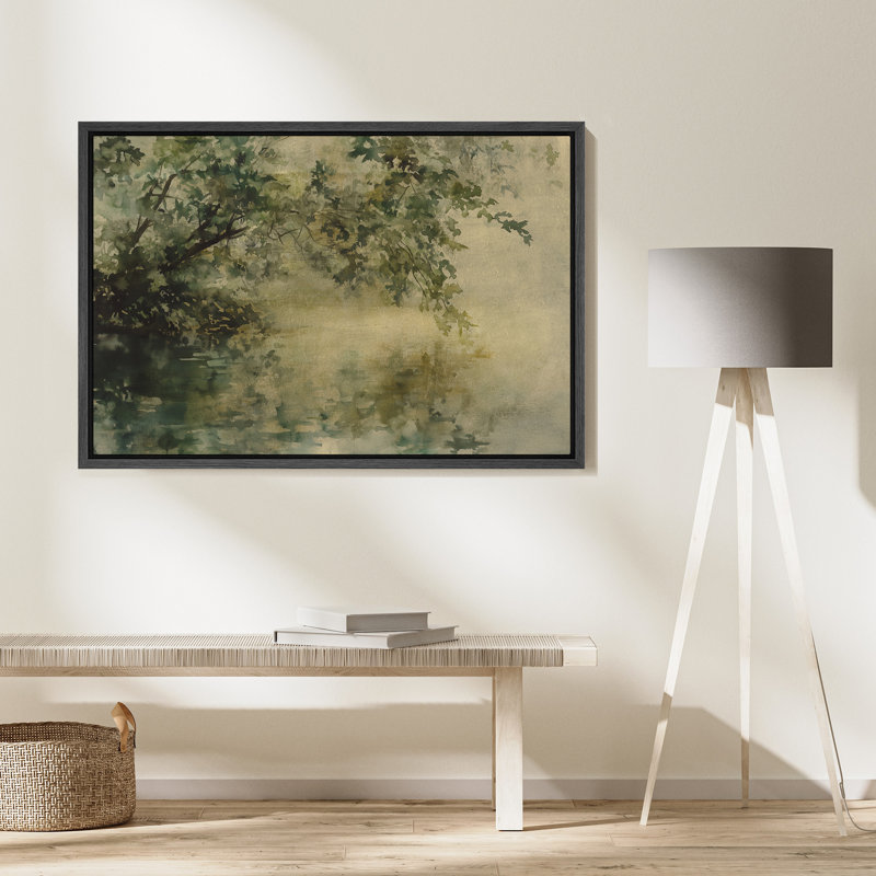 «Tranquil Lakeside Tree», impression sur toile - décor aquarelle inspiré de la nature pour chambre à coucher ou coin lecture