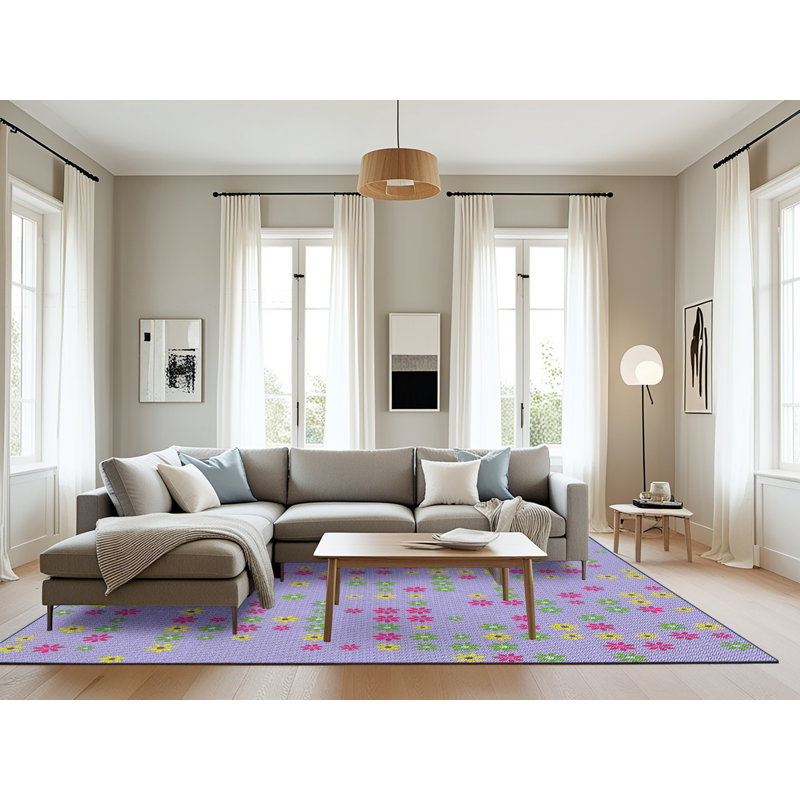 Tapis mauve à motif floral Ayaana, Rectangle 8 pi x 12 pi
