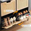 Range-chaussures en rotin naturel à 4 portes rabattables, étagère à chaussures moderne autoportante avec tablettes réglables à 3 niveaux pour le vestibule, le placard et le couloir