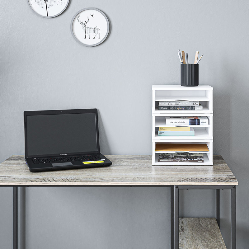 Logan Stackable 2-Tier Paper Organizer and Monitor Stand, White