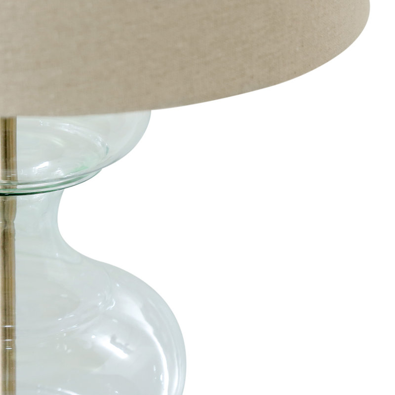 73.5cm Tall Living Room Table Lamp with Clear Glass Base, Bedside Buffet Lamp Linen Shade, Beige