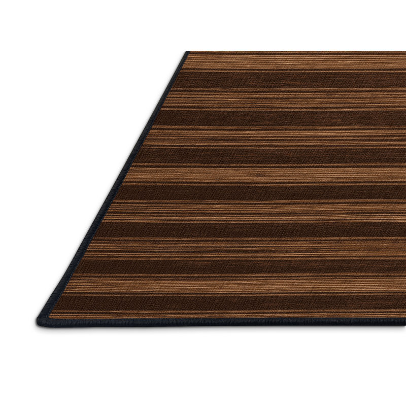 Tapis brun à rayures horizontales lavable à la machine, Rond 8 pi