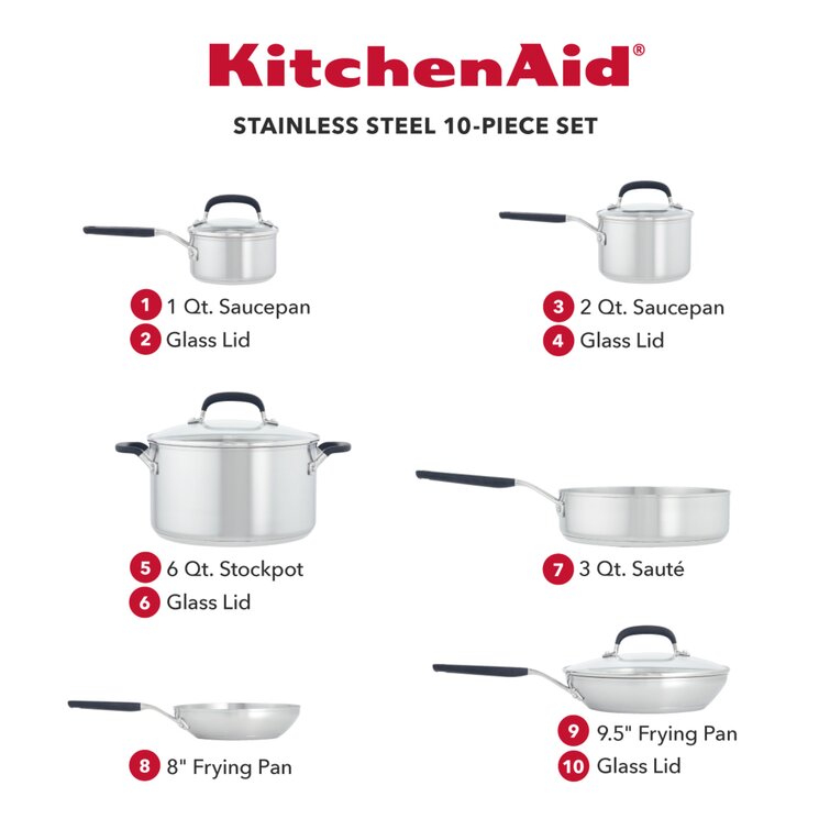 KitchenAid 10-Piece Stainless Steel Cookware Set