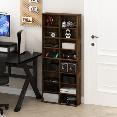 16-Shelf Multimedia Media Storage Tower Rack with Adjustable Shelves