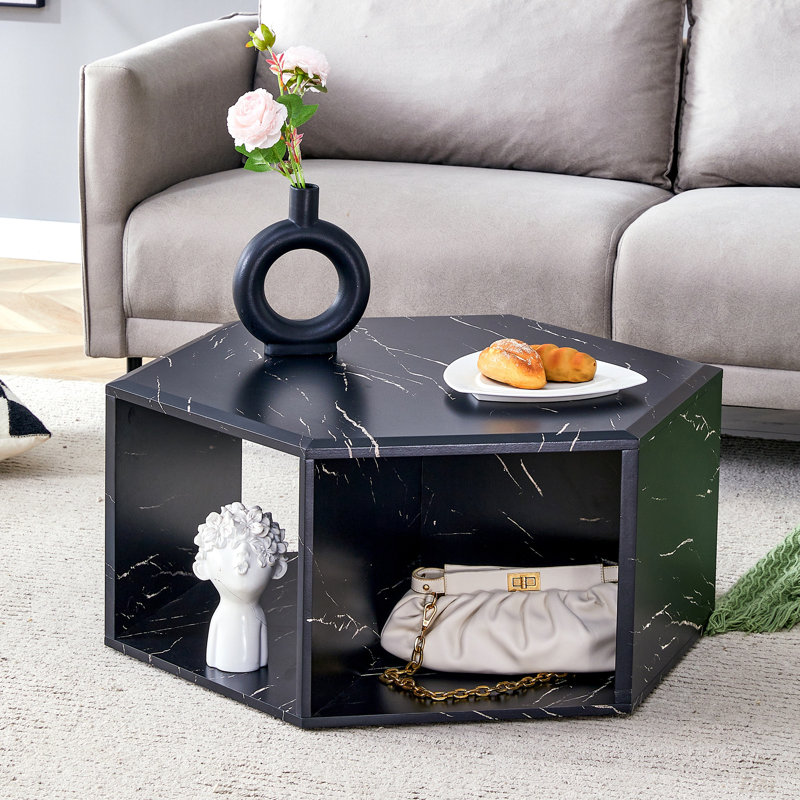 Table basse hexagonale, Noir, noir, noir, noir, H 14 po x L 25 po x l 21,6 po