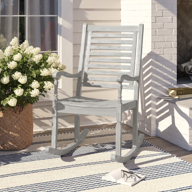 Chaise berçante d'extérieur en bois massif Raiah, Blanc délavé