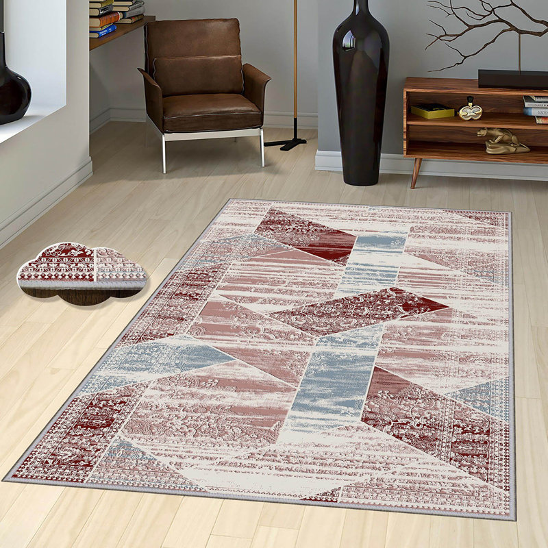 Stylish Woven Carpet, 4 x 6 Feet, 100% Polyester | Antibacterial, 3D Digital Printing, Non-Slip PVC Felt Dot Underside | Machine Washable, 0.4 in Pile Height, Perfect for Living Room & Bedroom Decor