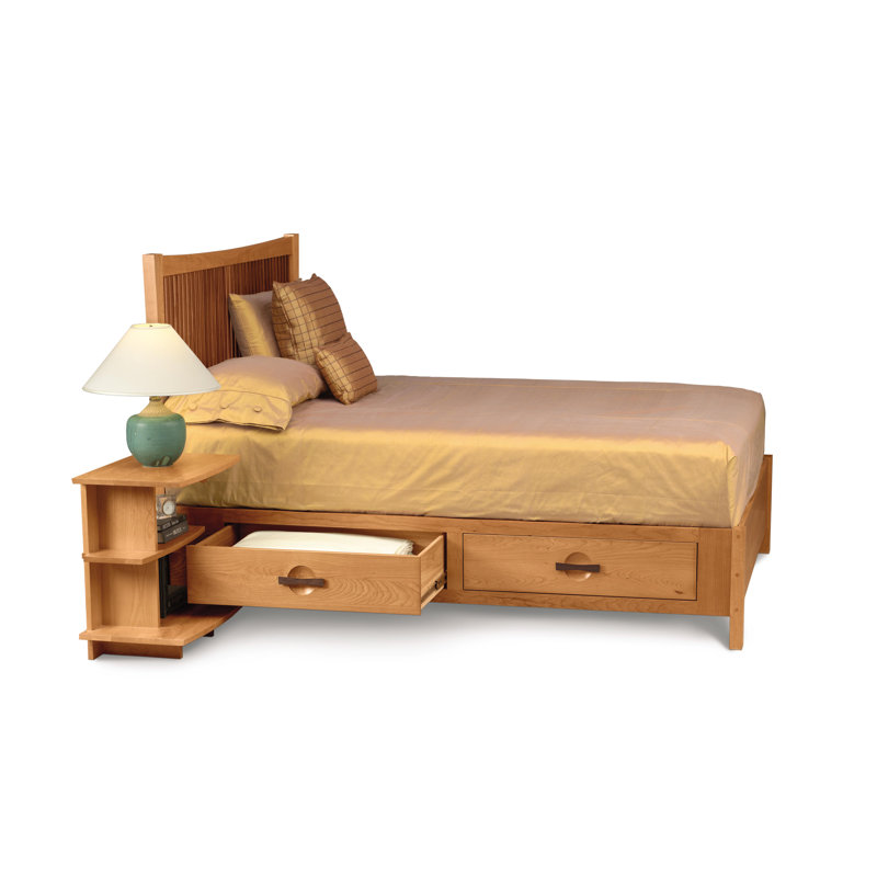 Lit plateforme en bois massif Berkeley, Cerisier naturel, Grand, Conventionnel