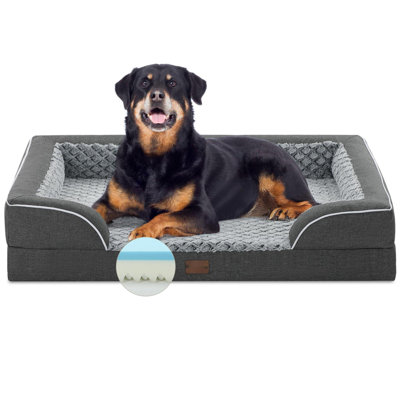Memory Foam XL Dog Bed With Bolsters, Cooling Dog Beds For Extra Large Dogs, Jumbo Breed Dog Bed Orthopedic Dog Couch Bed With Removable Washable Cove