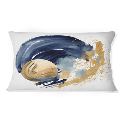 Coussin décoratif imprimé géométrique abstrait bleu foncé et doré