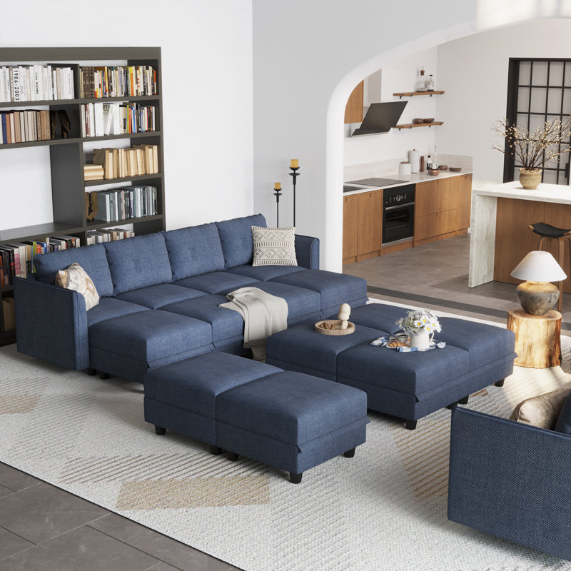 Ensemble de salon avec rangement 5 pièces Tomario, Polyester bleu