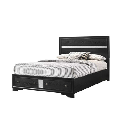 King Platform Bed Frame with Storage Drawers, Contemporary Black and Silver Wood Design